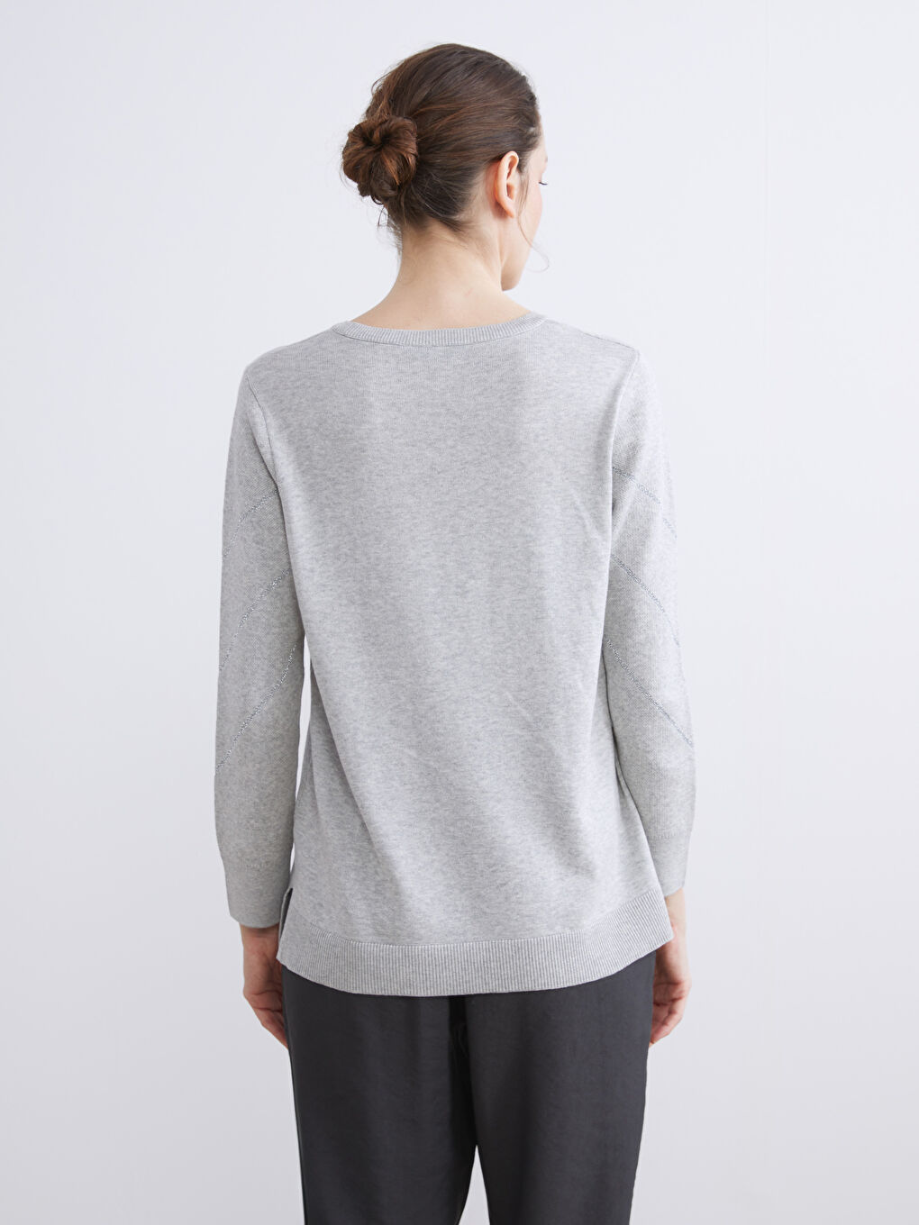 Crew Neck Patterned Women's Knitwear Sweater-3