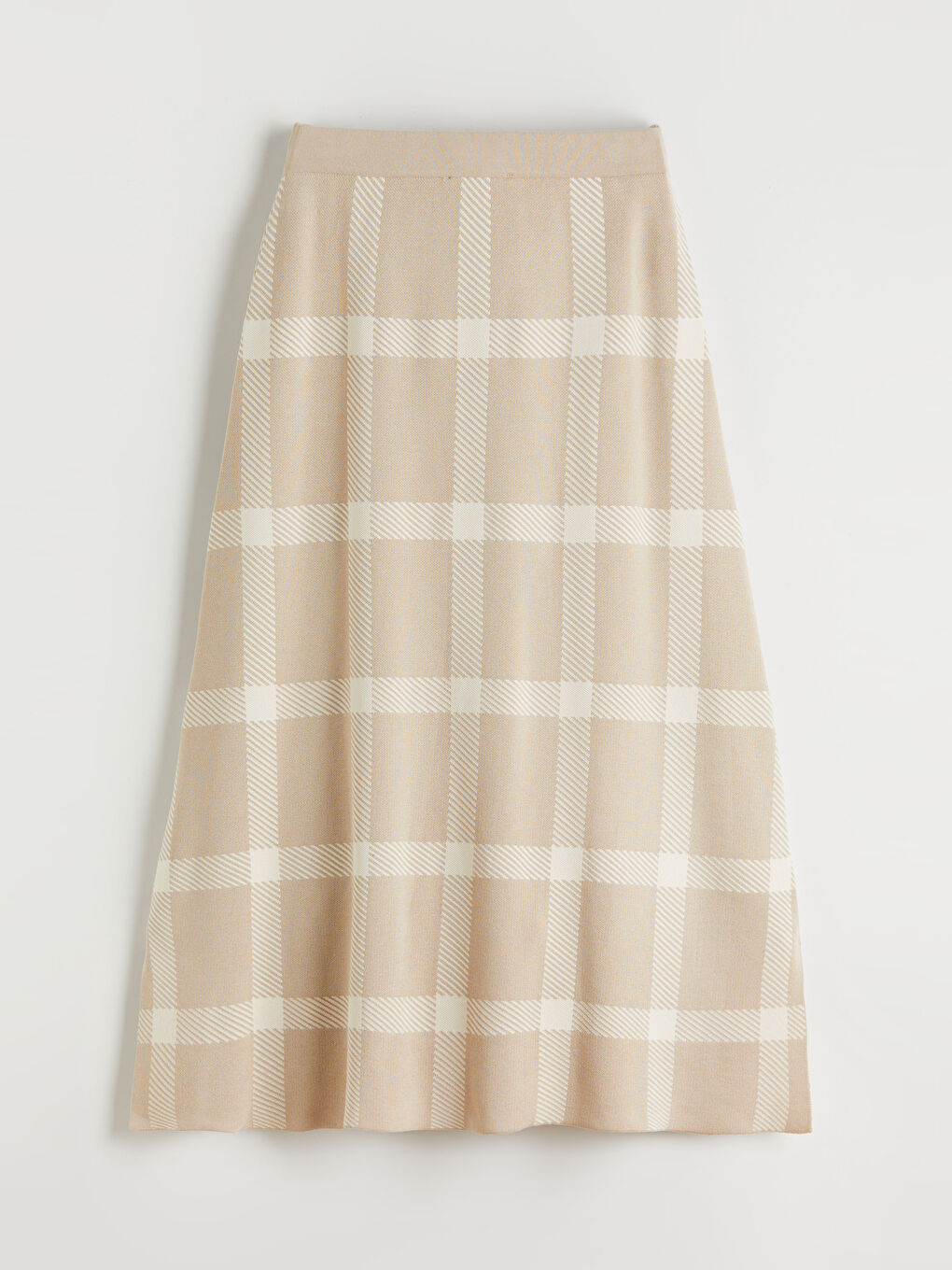 Ekru Beli Lastikli Ekose A Kesim Triko Etek-4