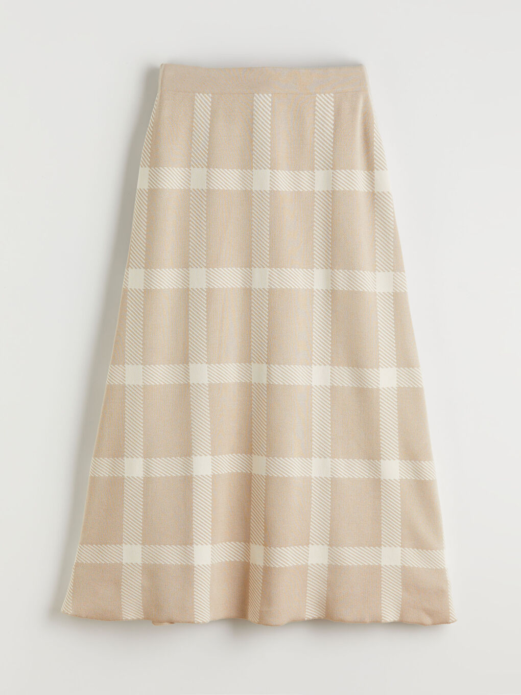 Ekru Beli Lastikli Ekose A Kesim Triko Etek-5