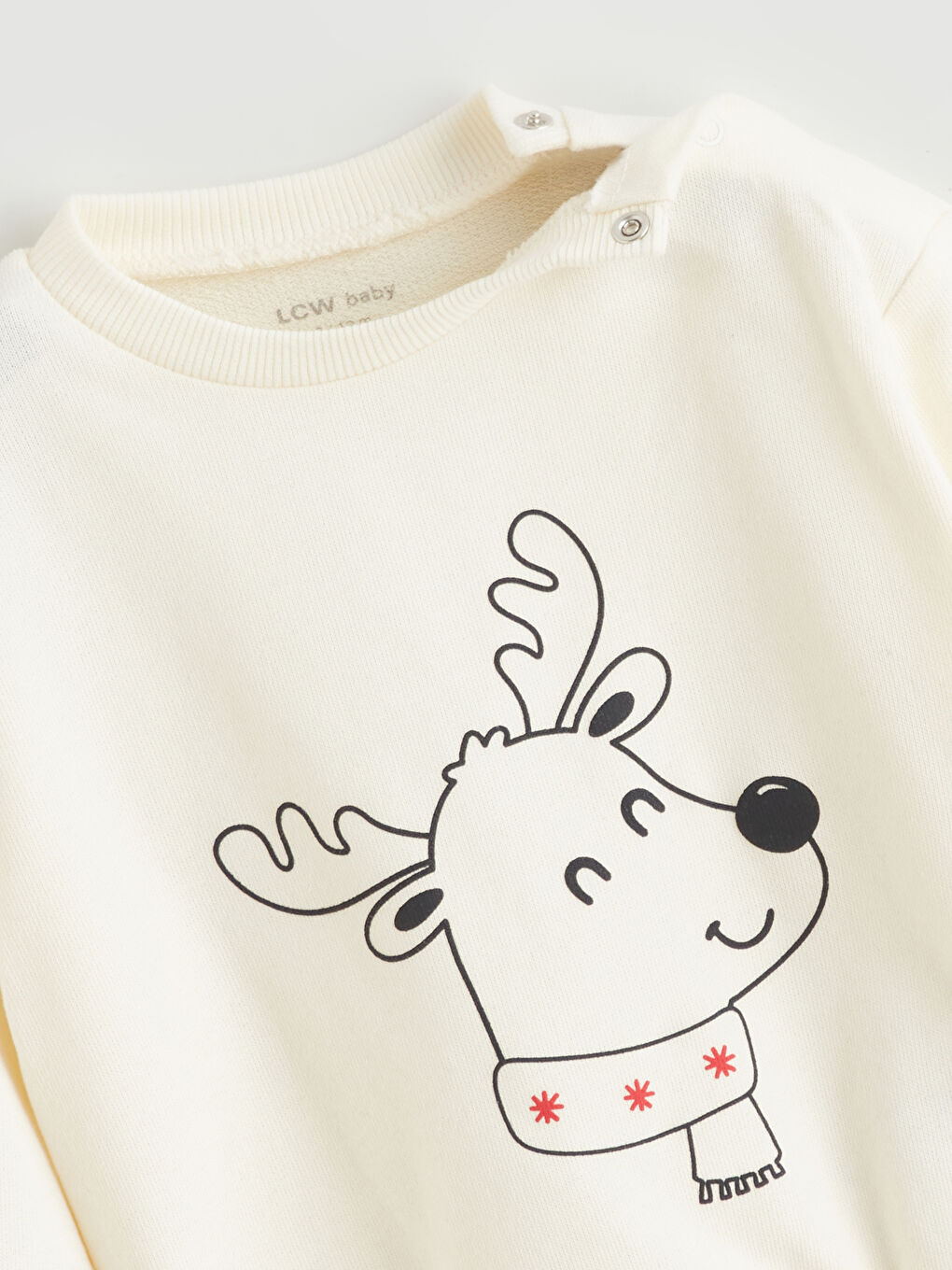 Ekru Geyik Baskılı Erkek Bebek Sweatshirt ve Pantolon-4