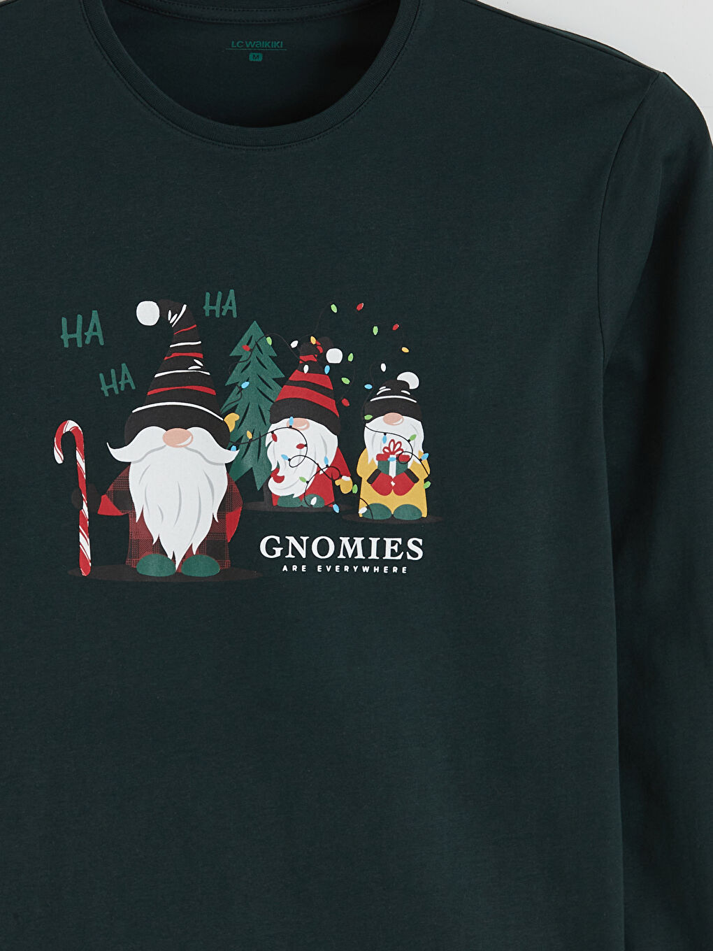 Yeşil Bisiklet Yaka Uzun Kollu Yılbaşı Temalı Erkek Pijama Üst-1