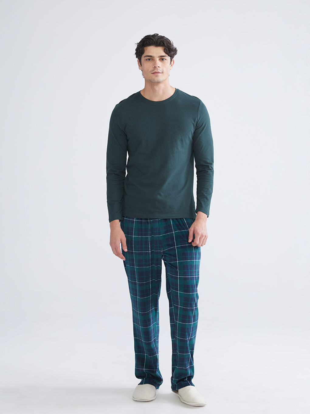 Crew Neck Long Sleeve Men's Pyjama Top-1