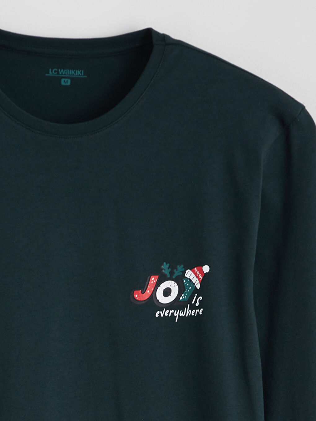 Yeşil Bisiklet Yaka Uzun Kollu Yılbaşı Temalı Erkek Pijama Üst-1