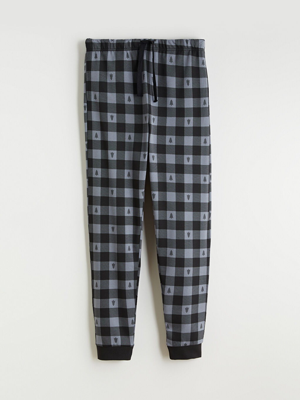 Siyah Standart Kalıp Ekose Erkek Pijama Alt