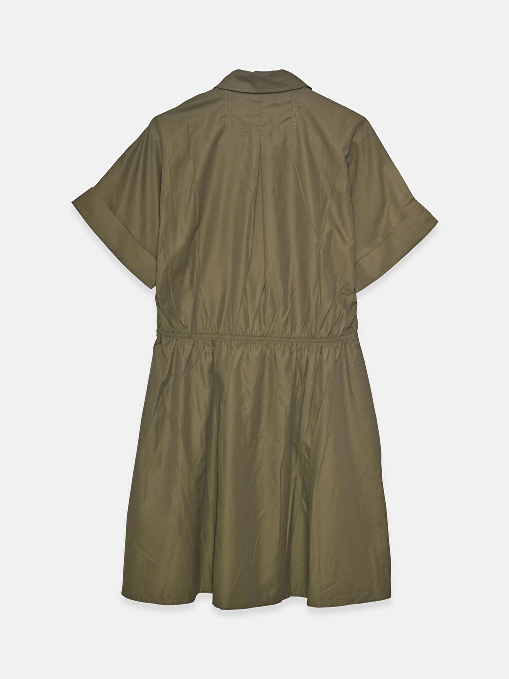 Однотонное платье-рубашка с коротким рукавом для женщин-1