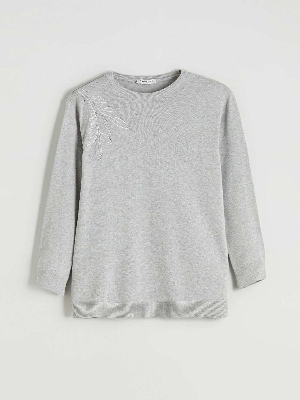 Crew Neck Rhinestone Embellished Women's Knit Sweater