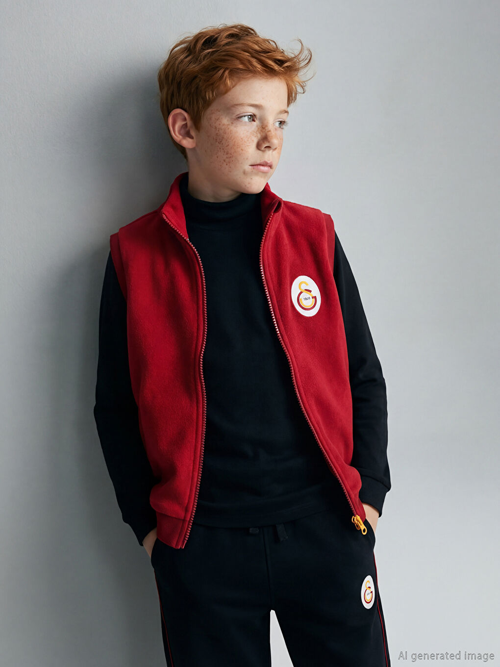 Funnel Neck Galatasaray Printed Polar Boys' Vest