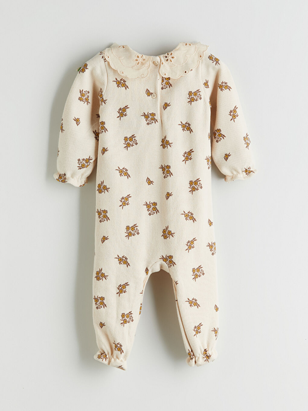 Ekru Bebe Yaka Çiçekli Kız Bebek Tulum-2