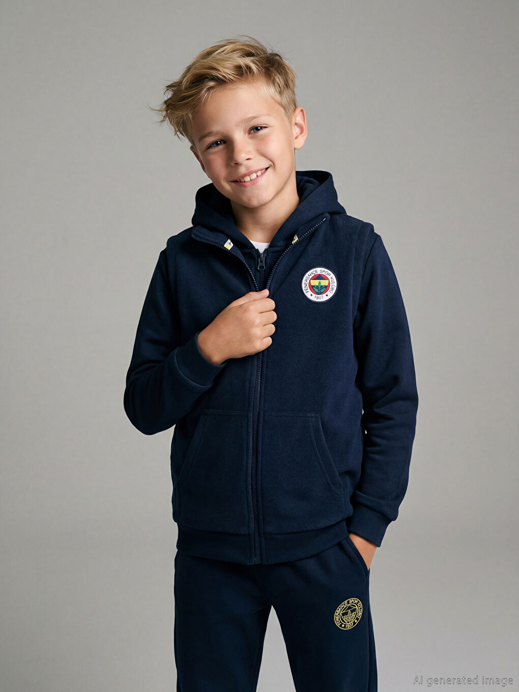 Funnel Neck Fenerbahçe Printed Polar Boys' Vest