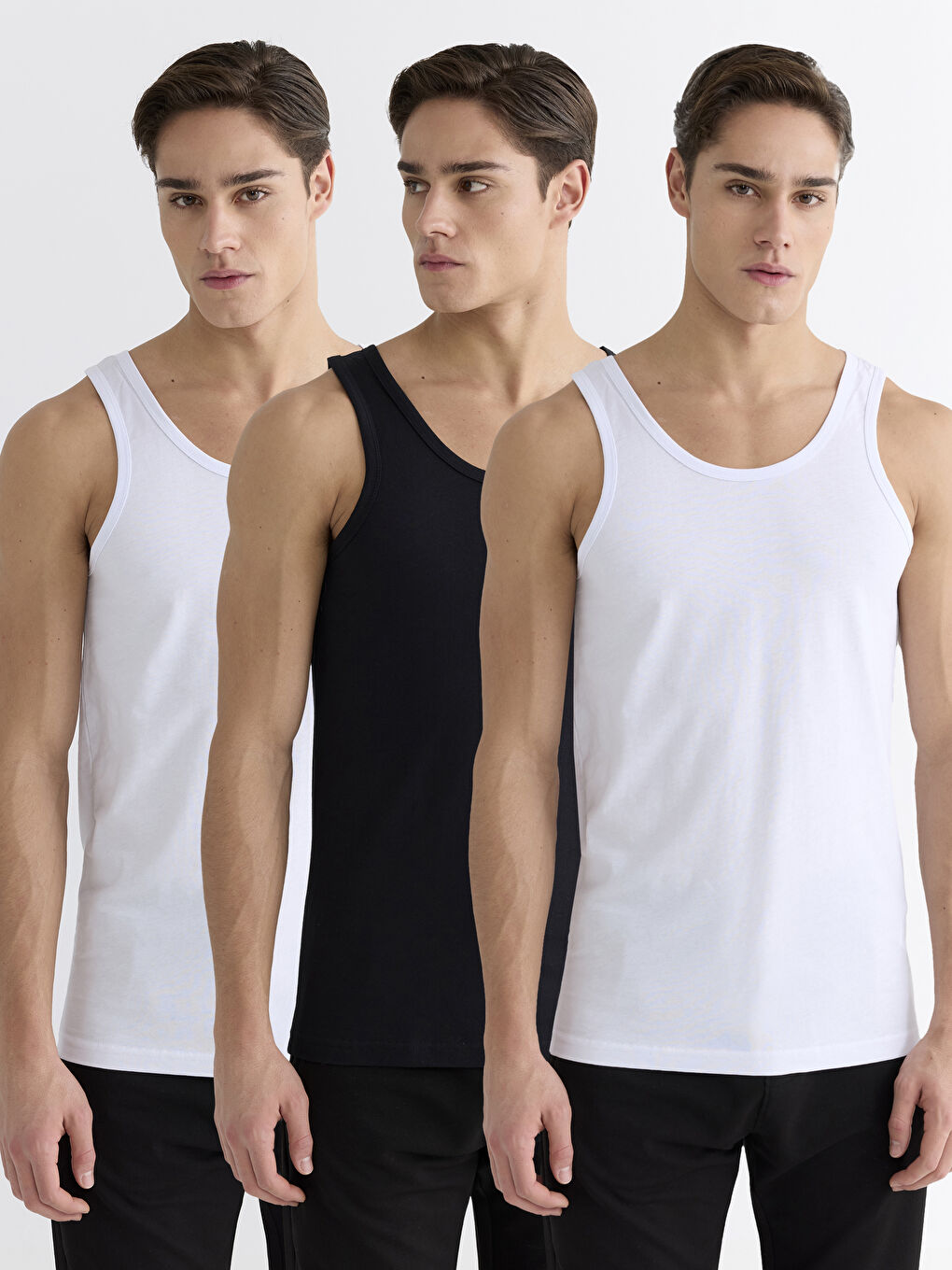 Maiou pentru Bărbați din Jerseu cu Guler în formă de U, Pachet de 3 bucăți-1