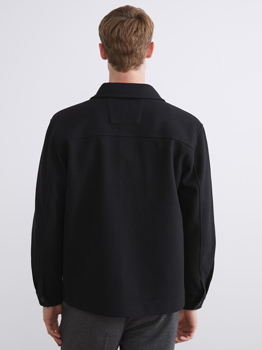 Siyah Regular Fit Uzun Kollu Kaşe Erkek Gömlek Ceket-3