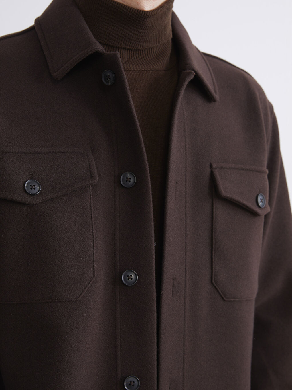 Kahverengi Regular Fit Uzun Kollu Kaşe Erkek Gömlek Ceket-2