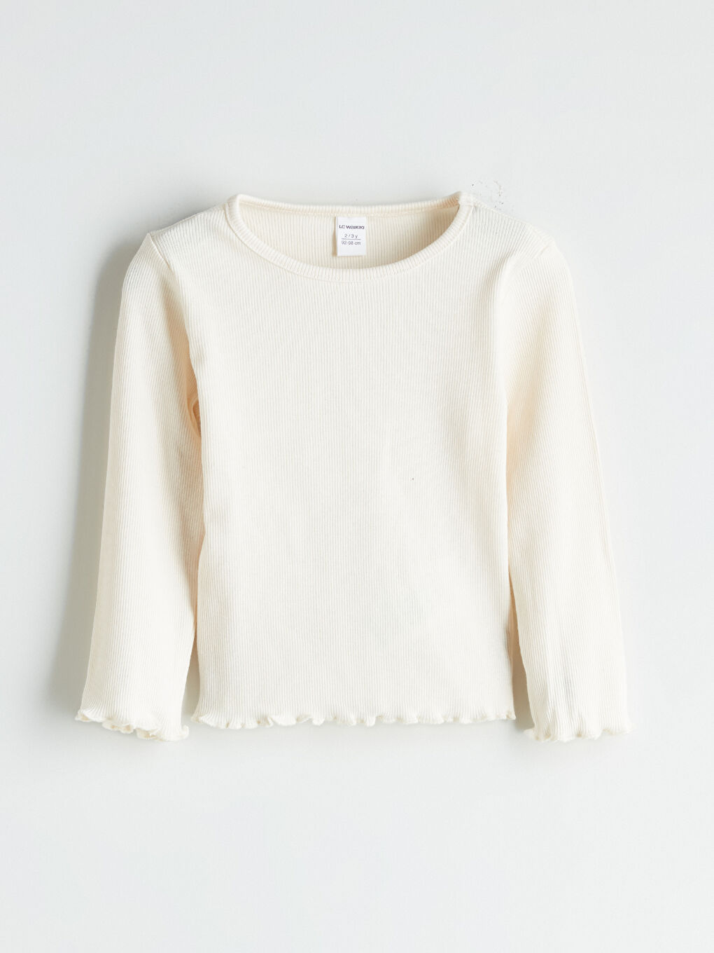 Ekru Bisiklet Yaka Fitilli Kız Çocuk Tişört