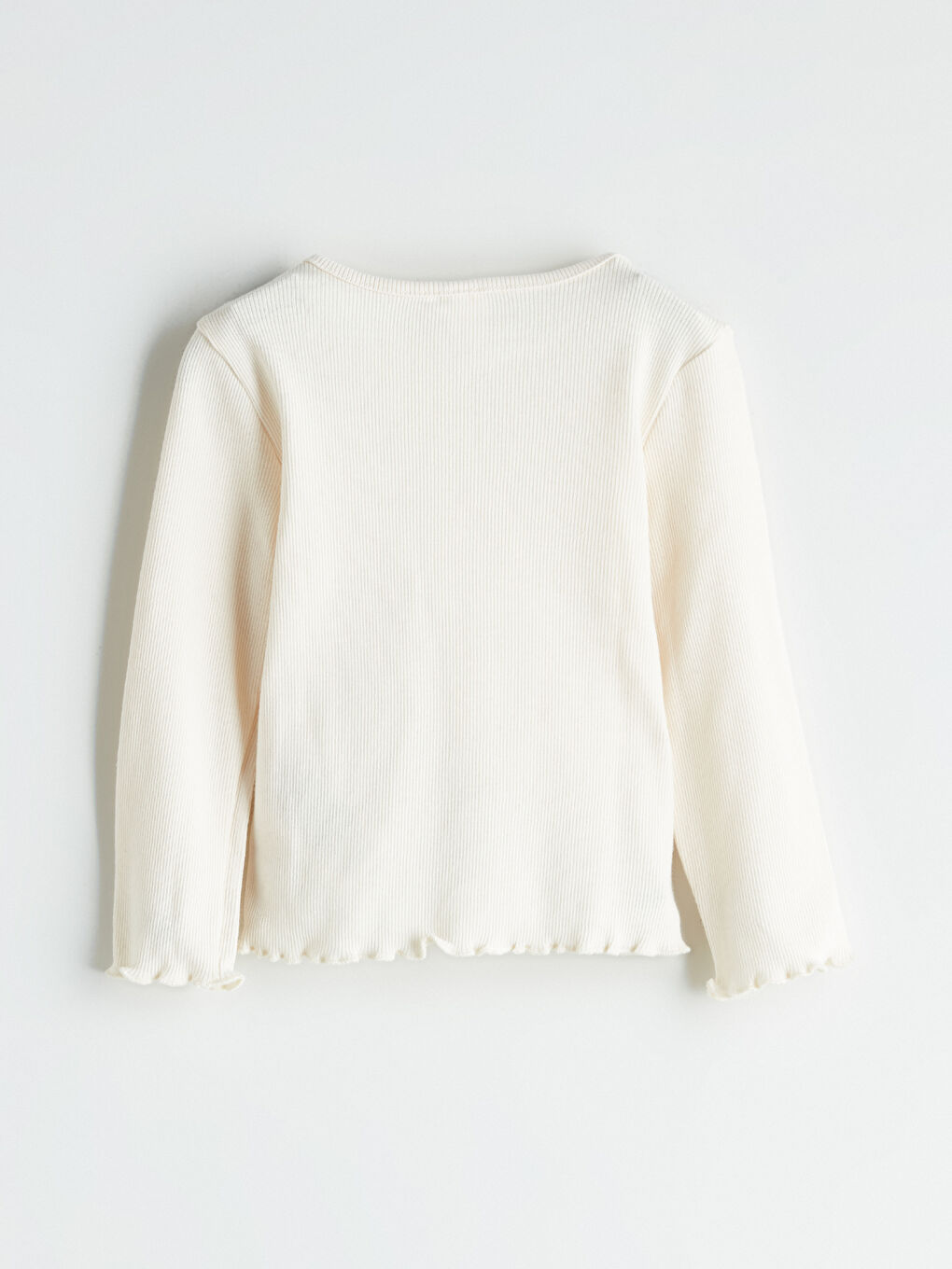 Ekru Bisiklet Yaka Fitilli Kız Çocuk Tişört-1