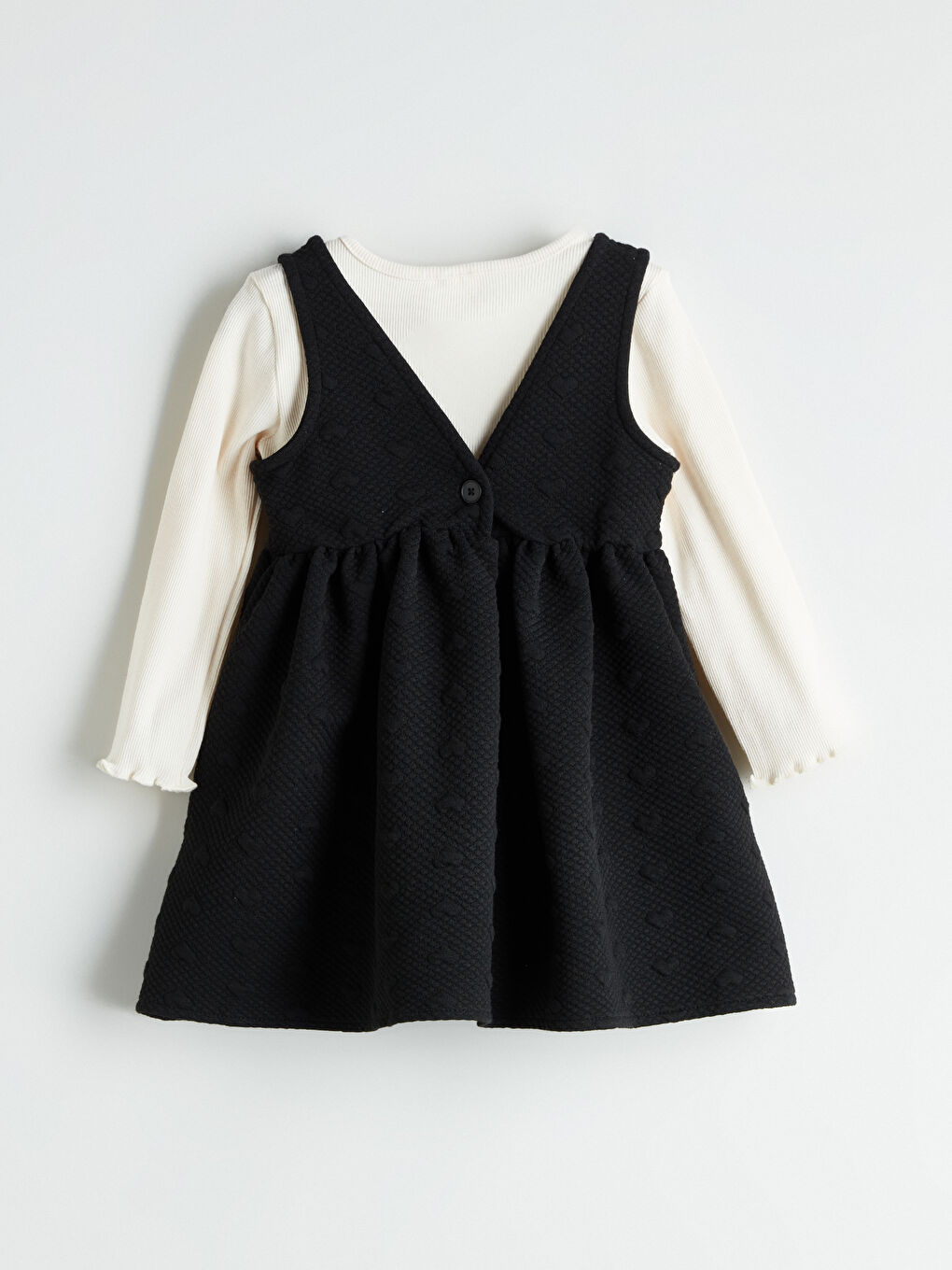 Siyah Fiyonk Detaylı Kız Çocuk Elbise ve Tişört-4