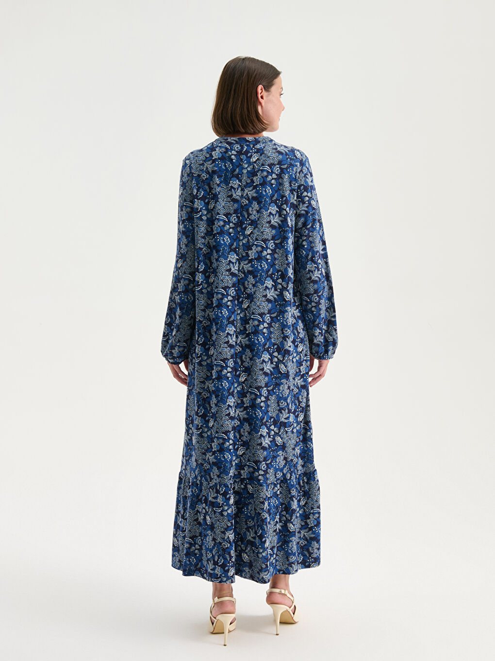 Crew Neck Floral A-Line Dress-3