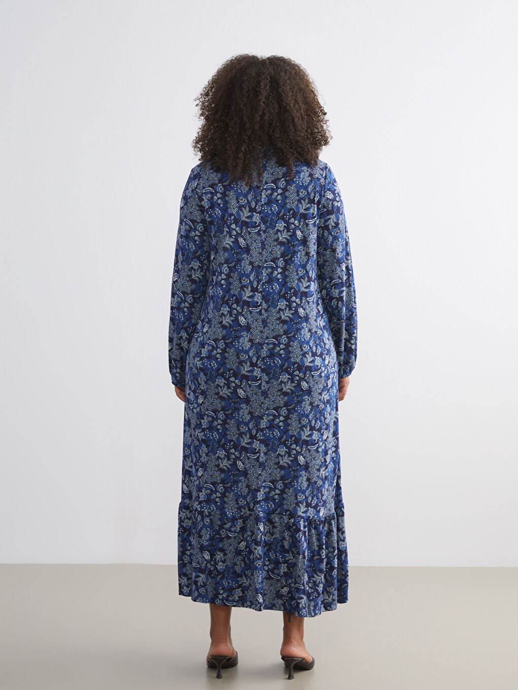 Plus Size Crew Neck Floral A-Line Dress-7