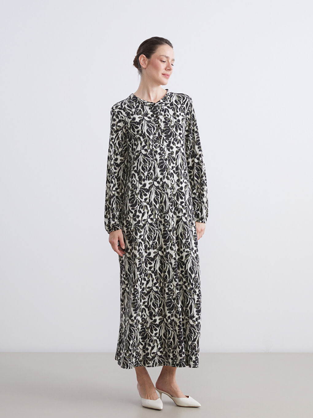 Crew Neck Patterned A-Line Dress