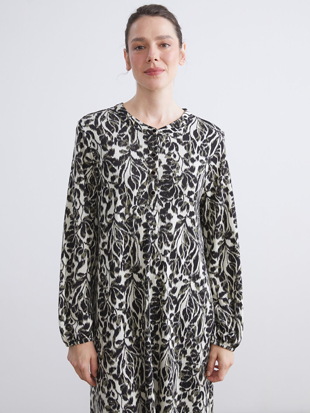 Crew Neck Patterned A-Line Dress-1