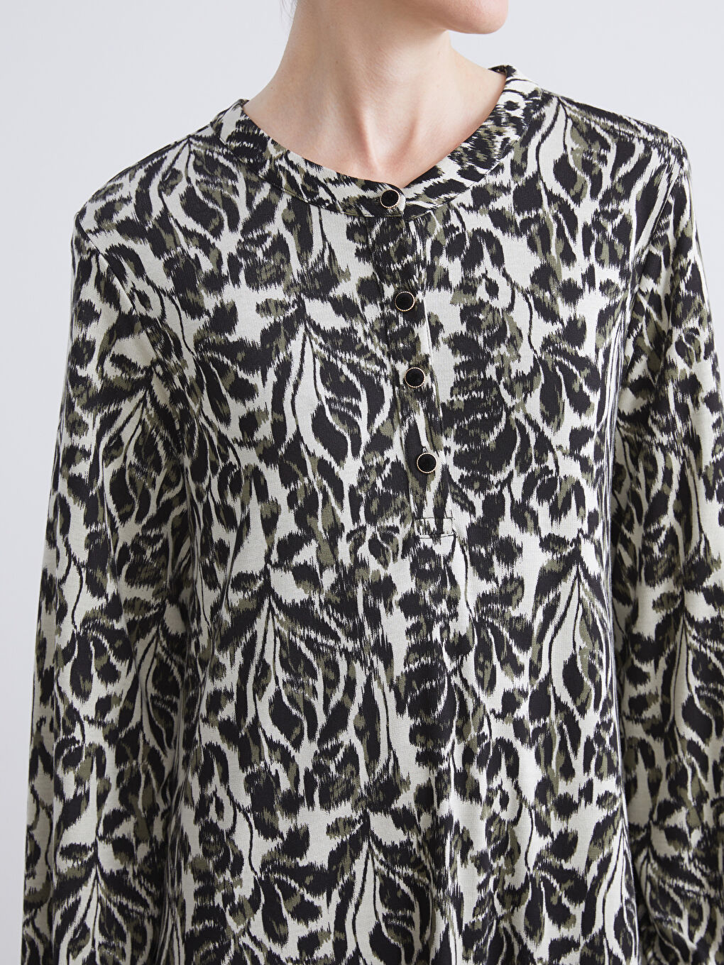 Crew Neck Patterned A-Line Dress-2