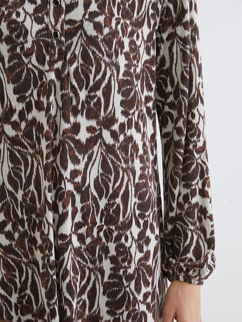 Kahverengi Bisiklet Yaka Desenli A Kesim Elbise-2