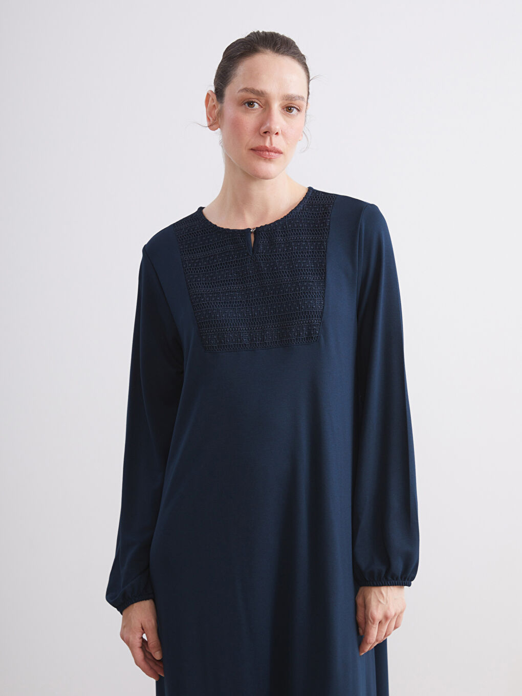 Crew Neck Lace Detailed A-Line Dress-1