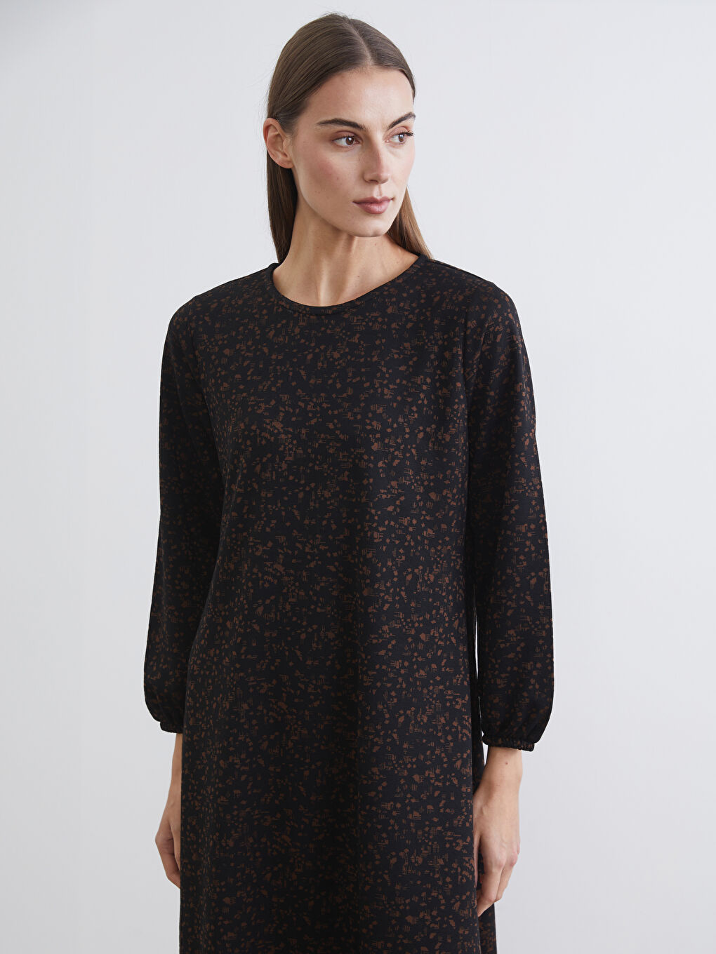 Robe À Motifs Col Rond Forme A-Line-1