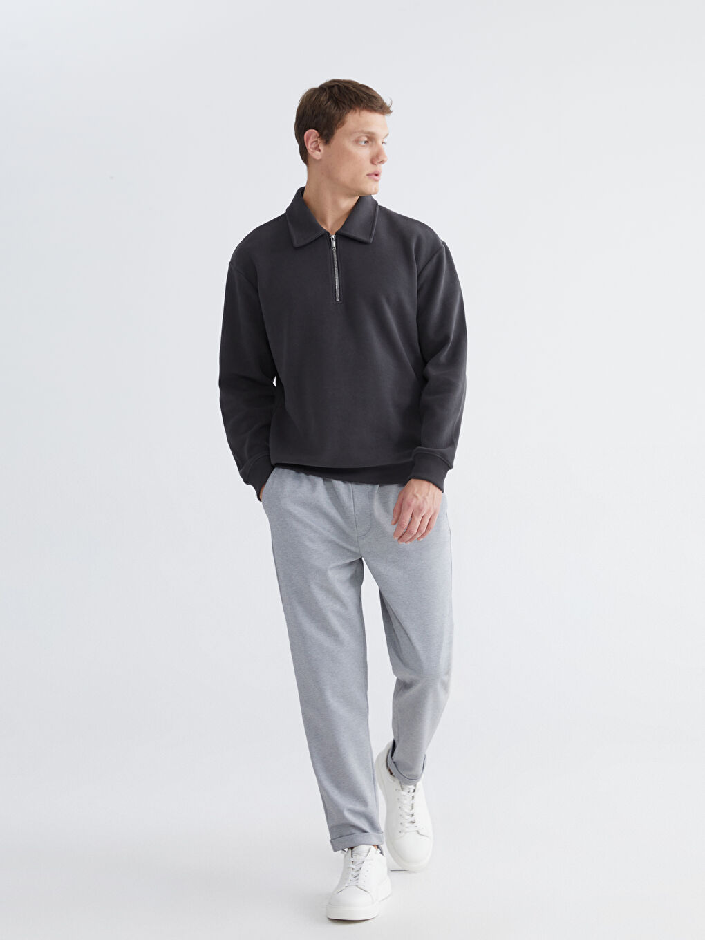 Antrasit Polo Yaka Erkek Sweatshirt-1