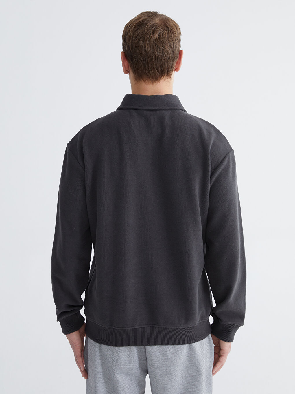 Antrasit Polo Yaka Erkek Sweatshirt-3