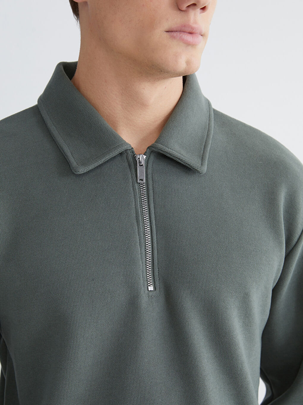 Yeşil Polo Yaka Erkek Sweatshirt-2