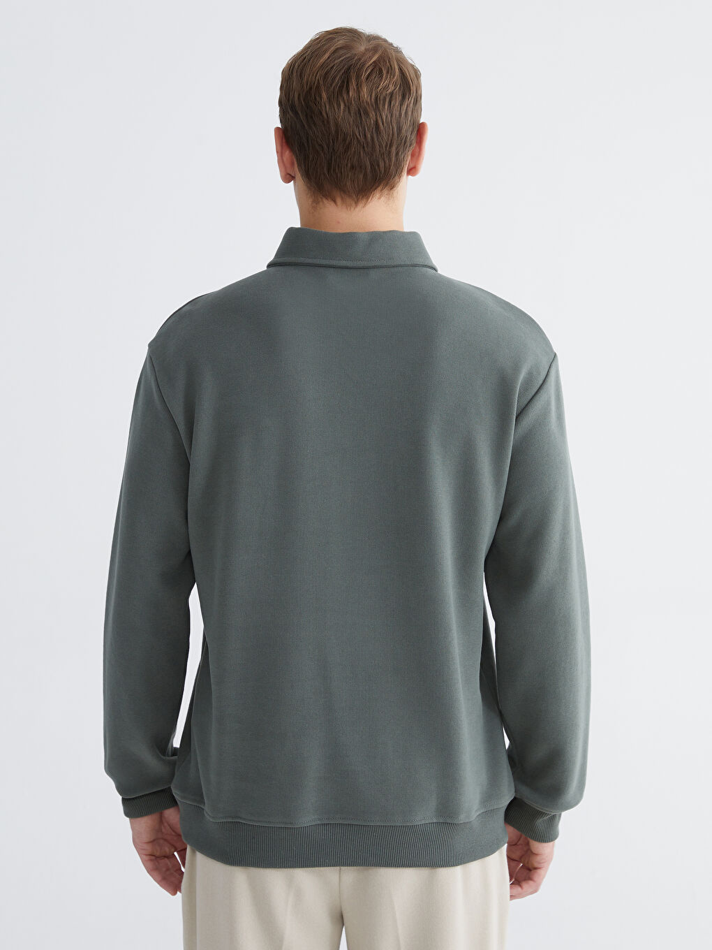 Yeşil Polo Yaka Erkek Sweatshirt-3