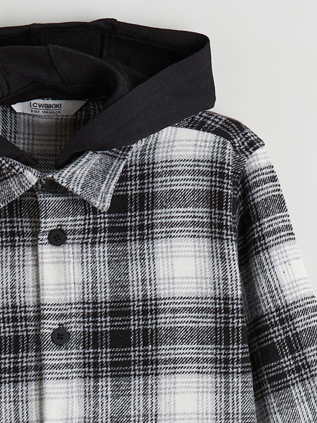 Gri Kapüşonlu Ekose Erkek Çocuk Gömlek-1