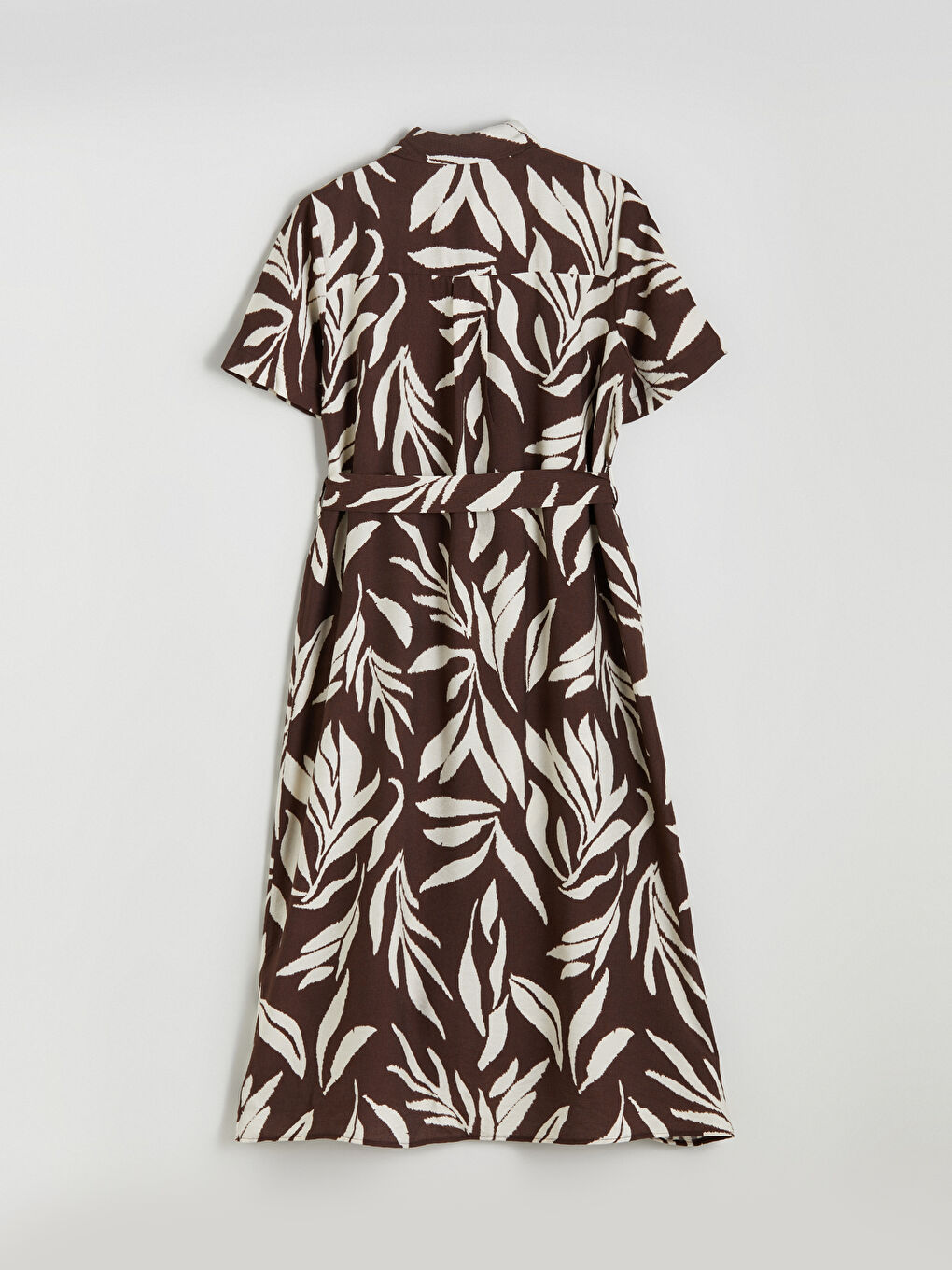 Kahverengi Desenli Kuşaklı Gömlek Elbise-7