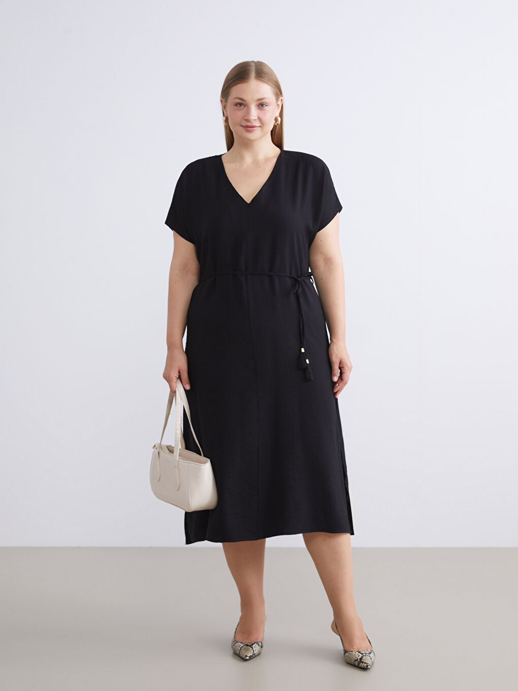 Siyah V Yaka A Kesim Elbise-1