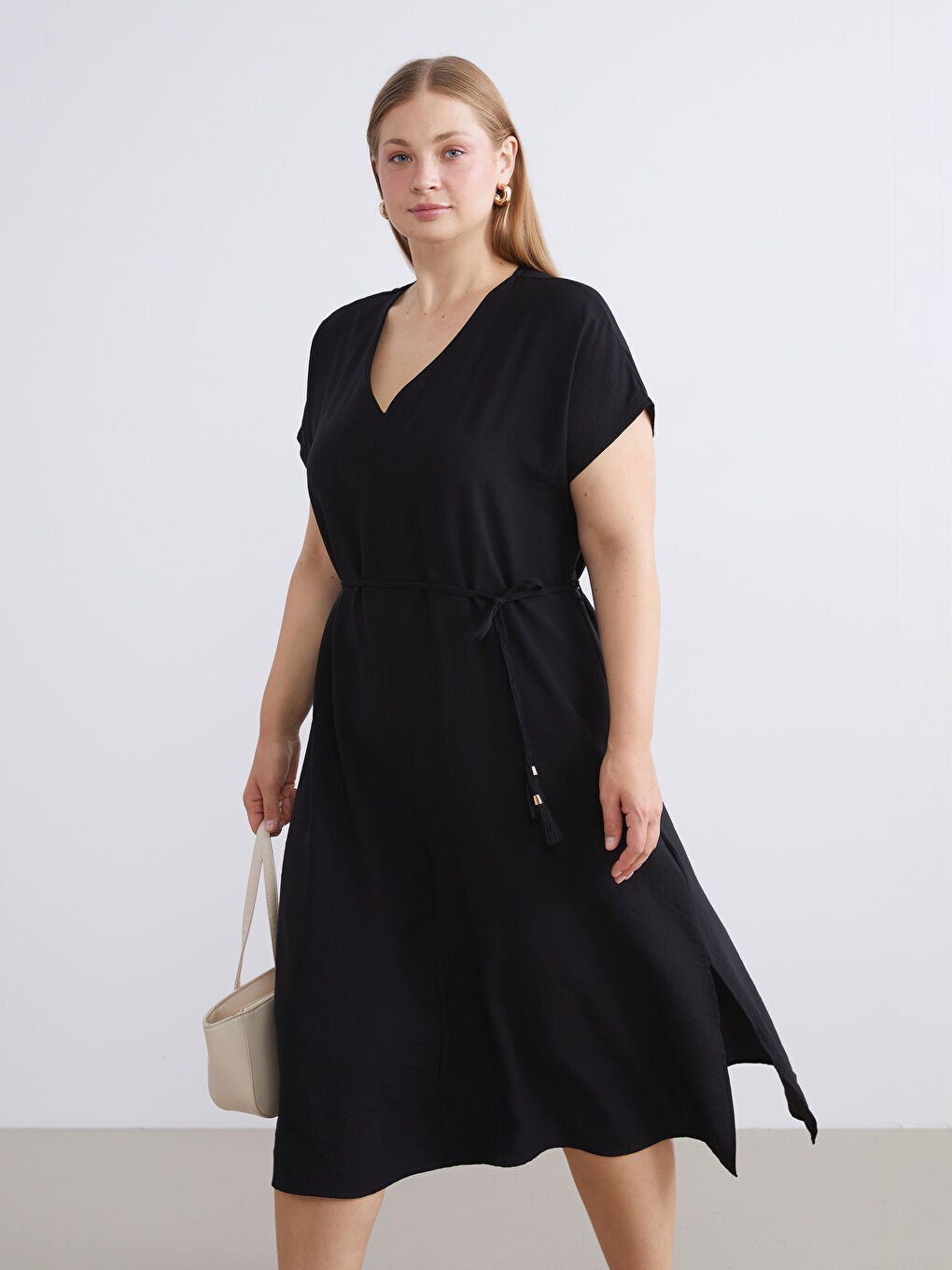 Siyah V Yaka A Kesim Elbise-5