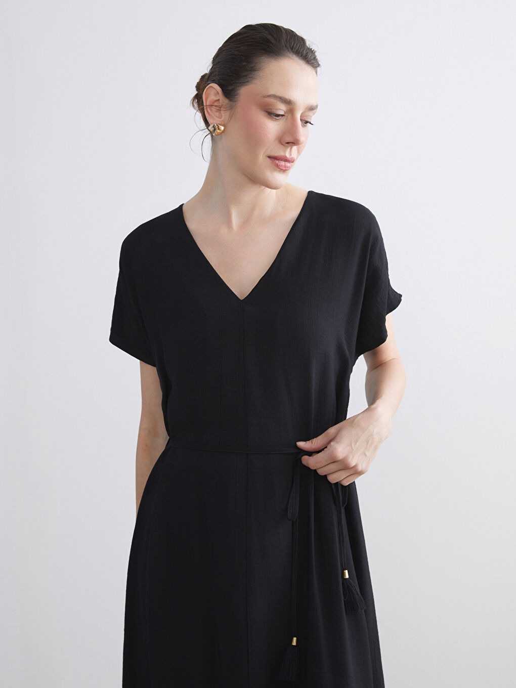 Siyah V Yaka A Kesim Elbise-2