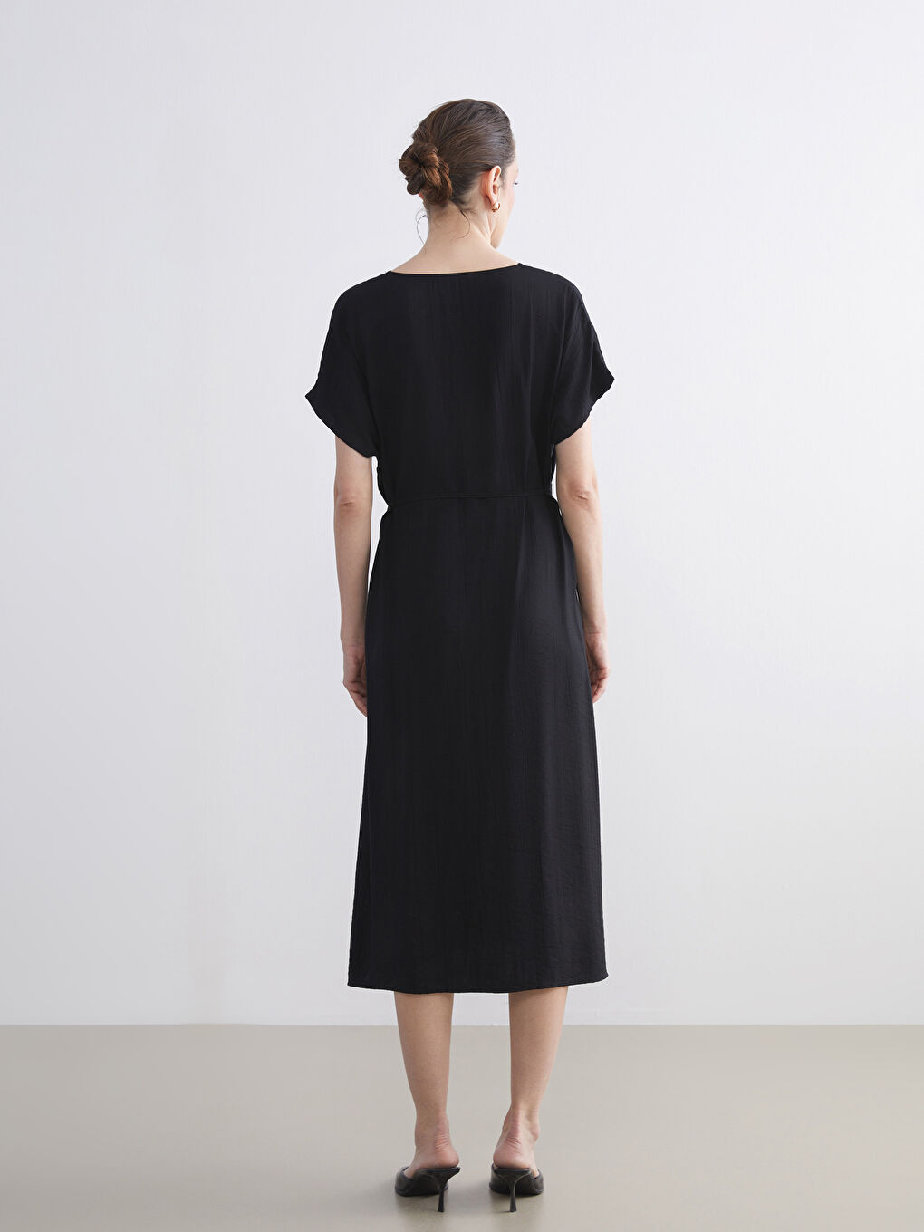 Siyah V Yaka A Kesim Elbise-4