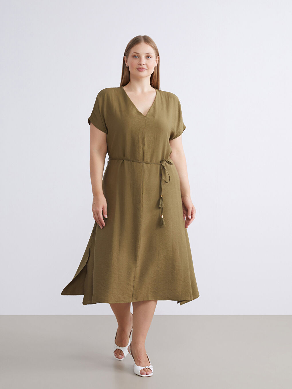 Yeşil V Yaka A Kesim Elbise-1