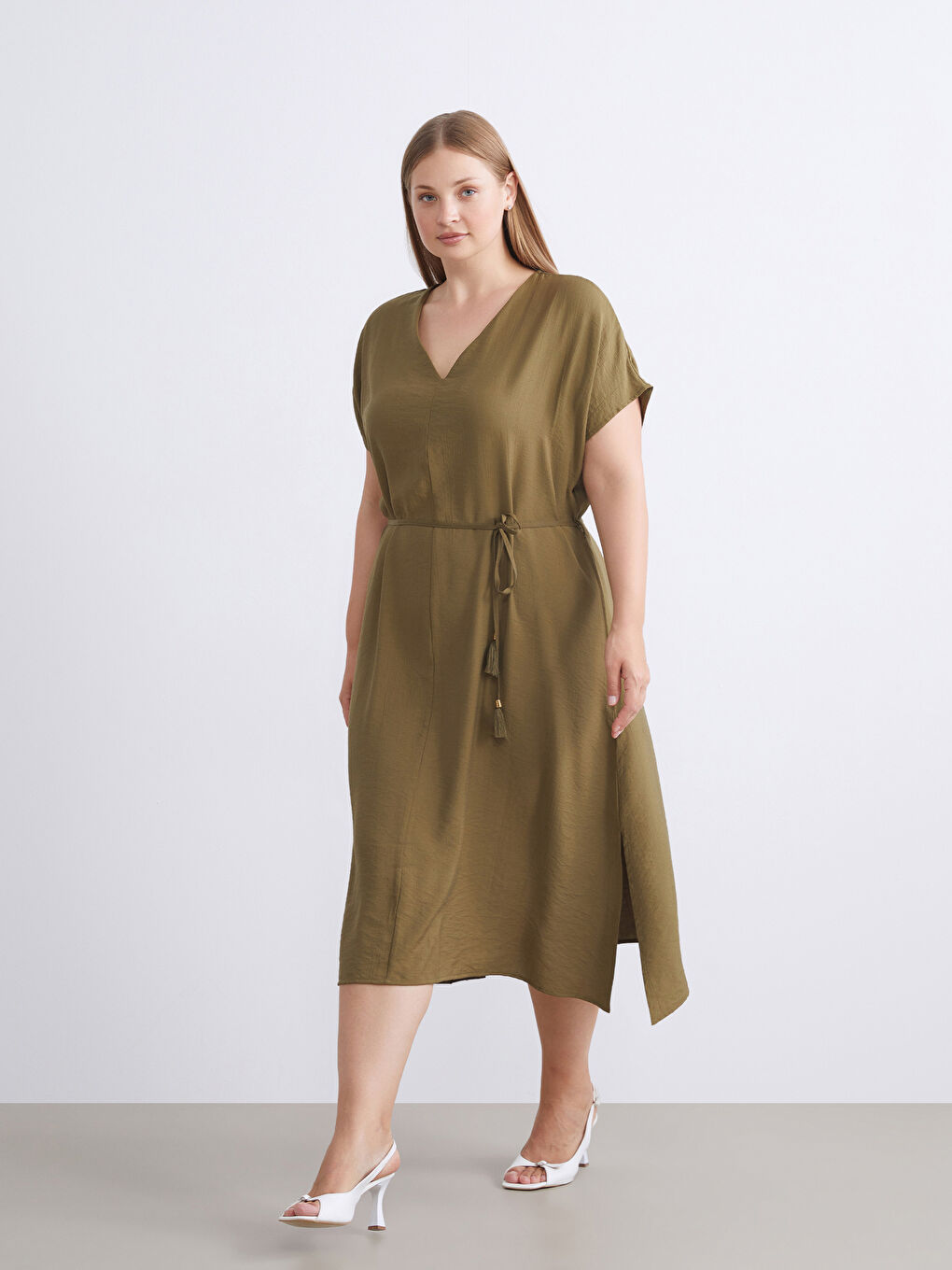 Yeşil V Yaka A Kesim Elbise-5