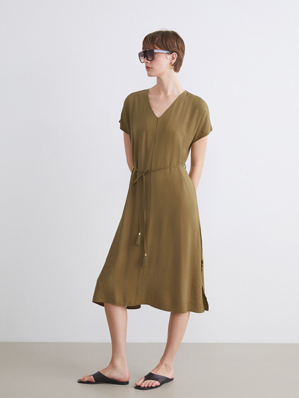 Yeşil V Yaka A Kesim Elbise