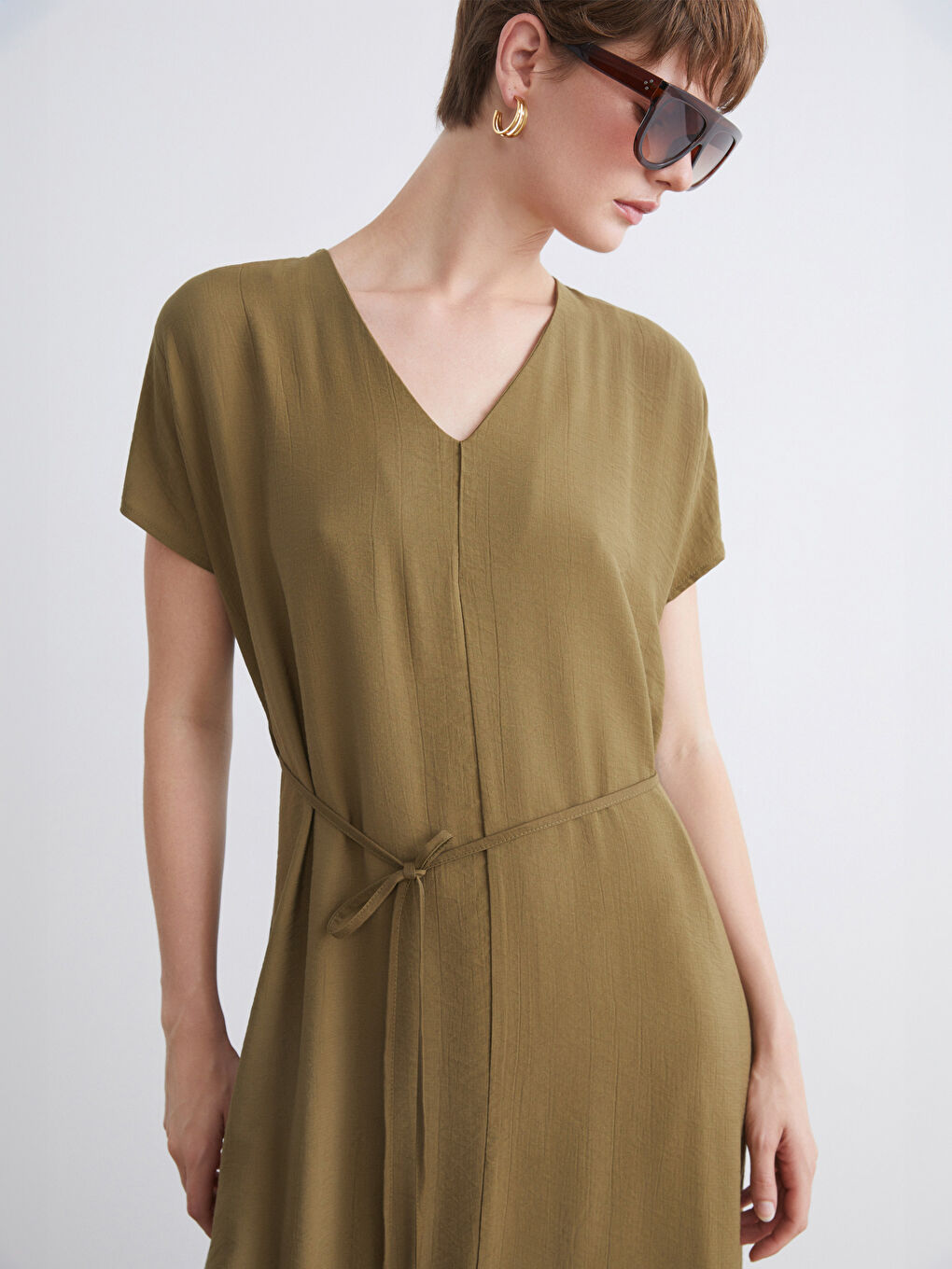 Yeşil V Yaka A Kesim Elbise-3