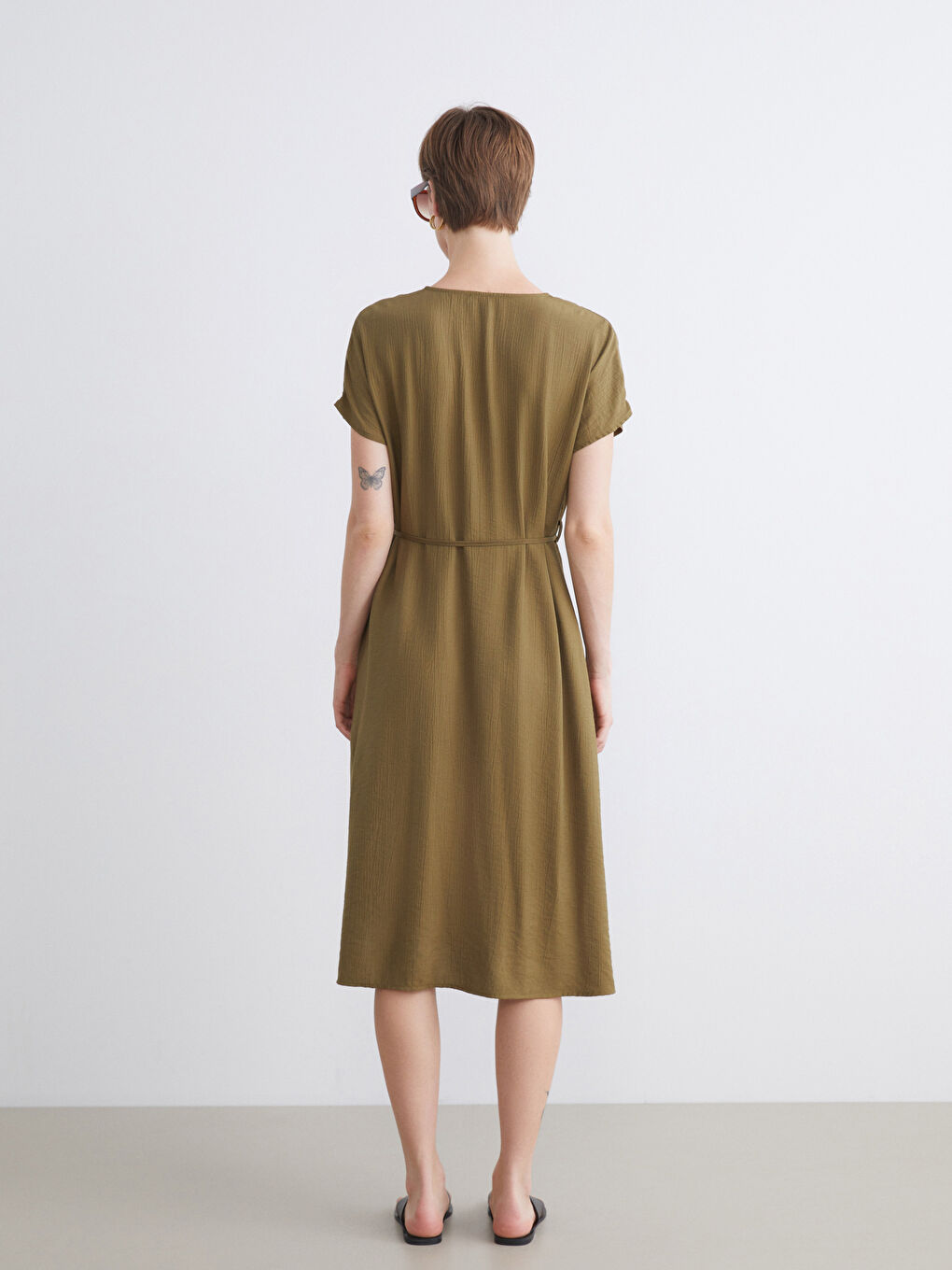 Yeşil V Yaka A Kesim Elbise-4