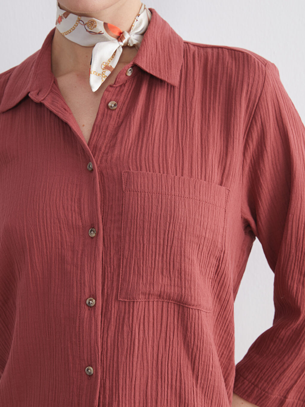 Kırmızı Dokulu Müslin Gömlek Elbise-3