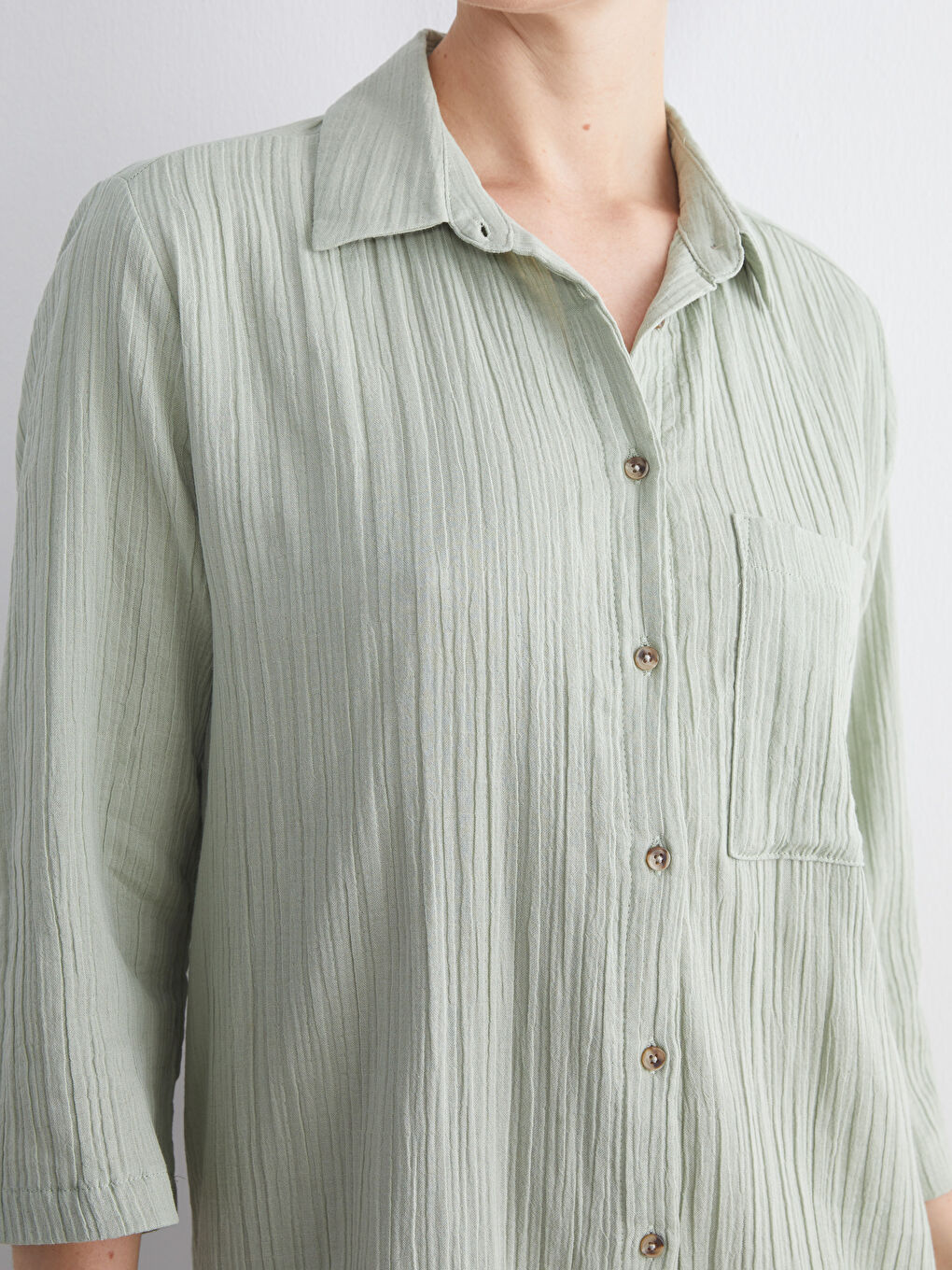 Yeşil Dokulu Müslin Gömlek Elbise-3