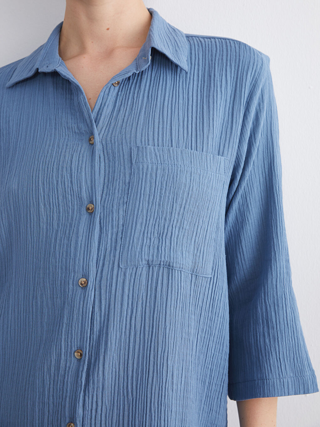 Mavi Dokulu Müslin Gömlek Elbise-3