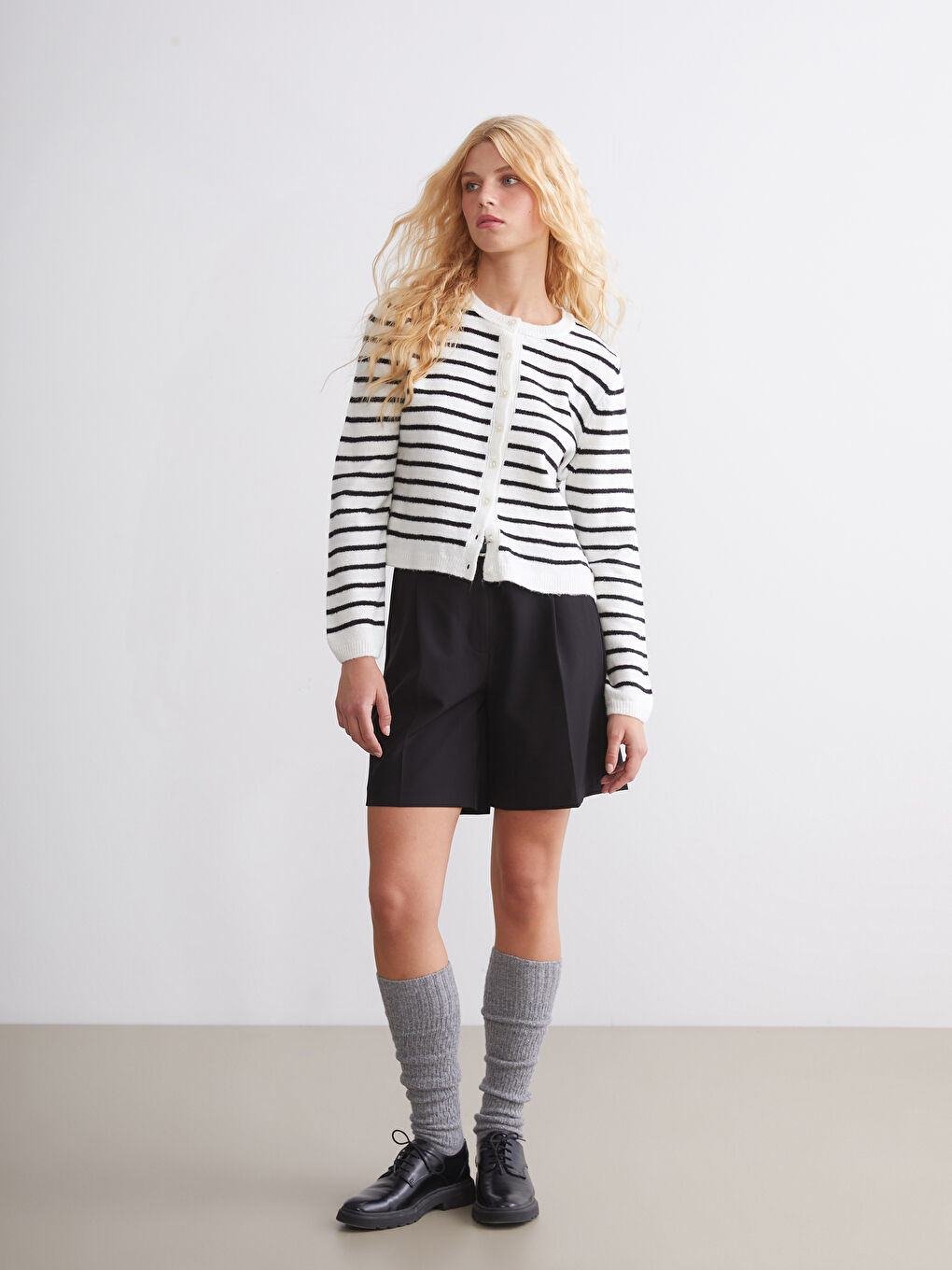 XSIDE Crew Neck Striped Women's Knitwear Cardigan -W5FO26Z8-LEG