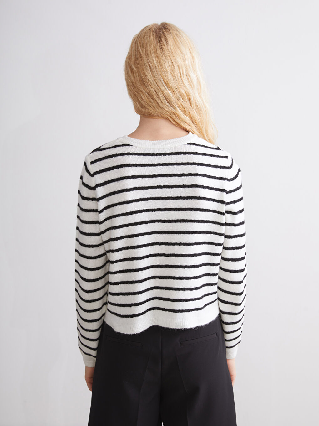 XSIDE Crew Neck Striped Women's Knitwear Cardigan -W5FO26Z8-LEG