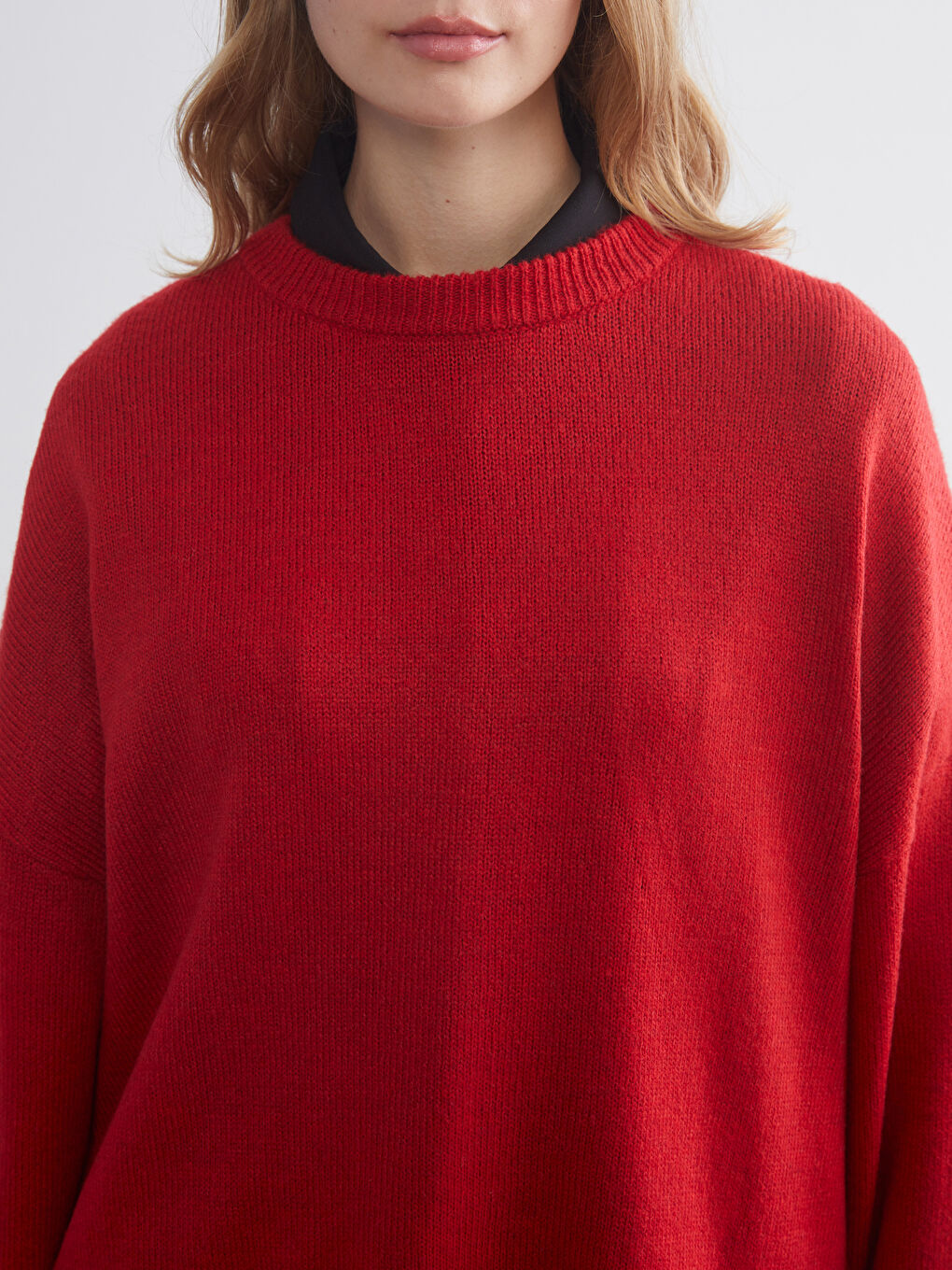 Свитер оверсайз с круглым вырезом из трикотажа для женщин-2