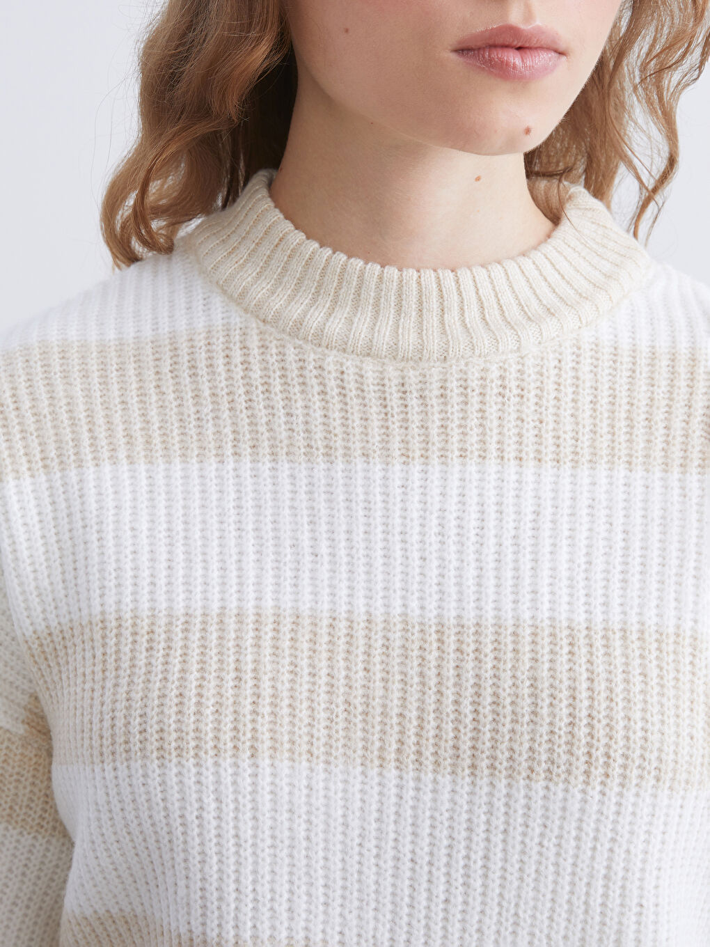 Crew Neck Striped Oversize Women's Knitwear Sweater-2