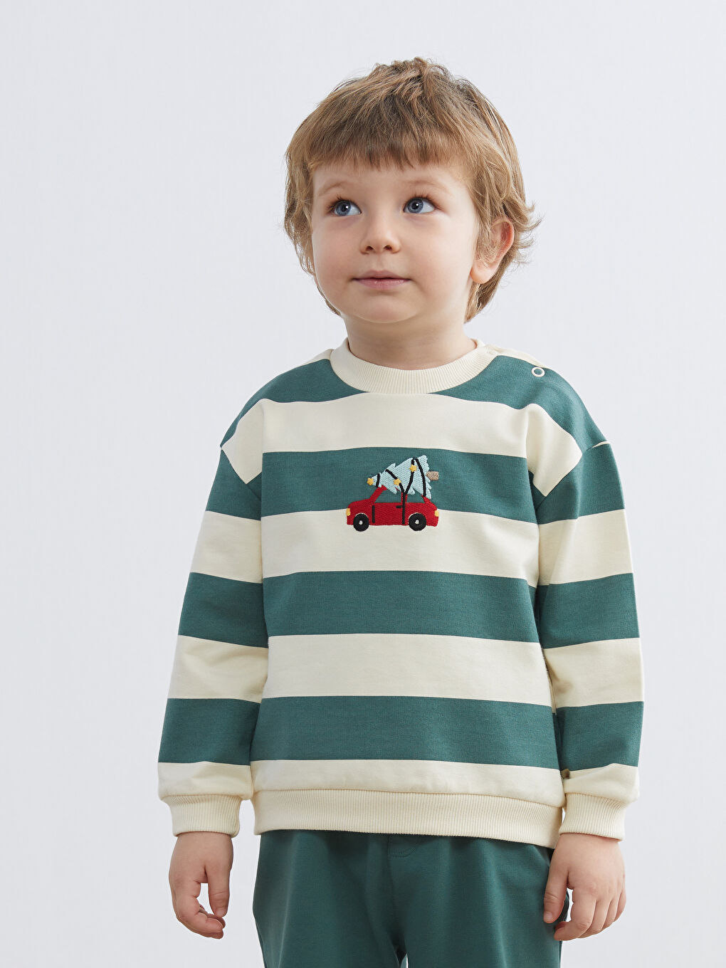 Круглий виріз горловини смугастий світшот і спортивні штани для хлопчиків, набір з 2-х штук-1